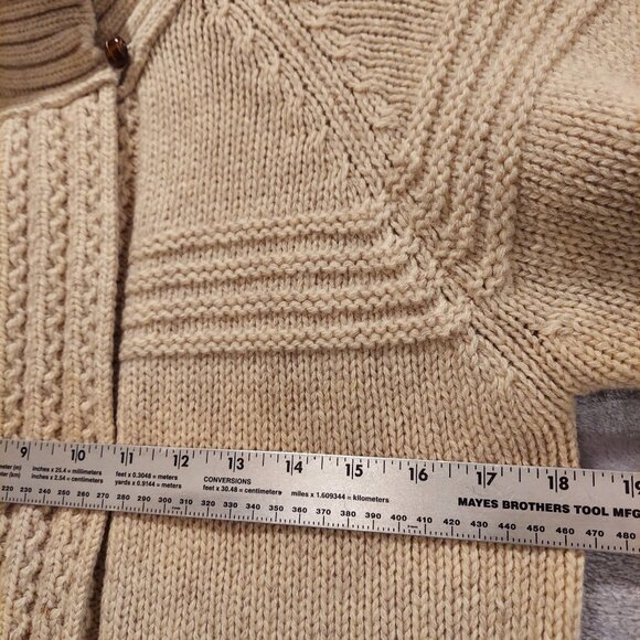 Eddie Bauer Womens M Beige Wool Cardigan Pockets Zip Textured Cuffs Boho Beachy - Picture 10 of 16